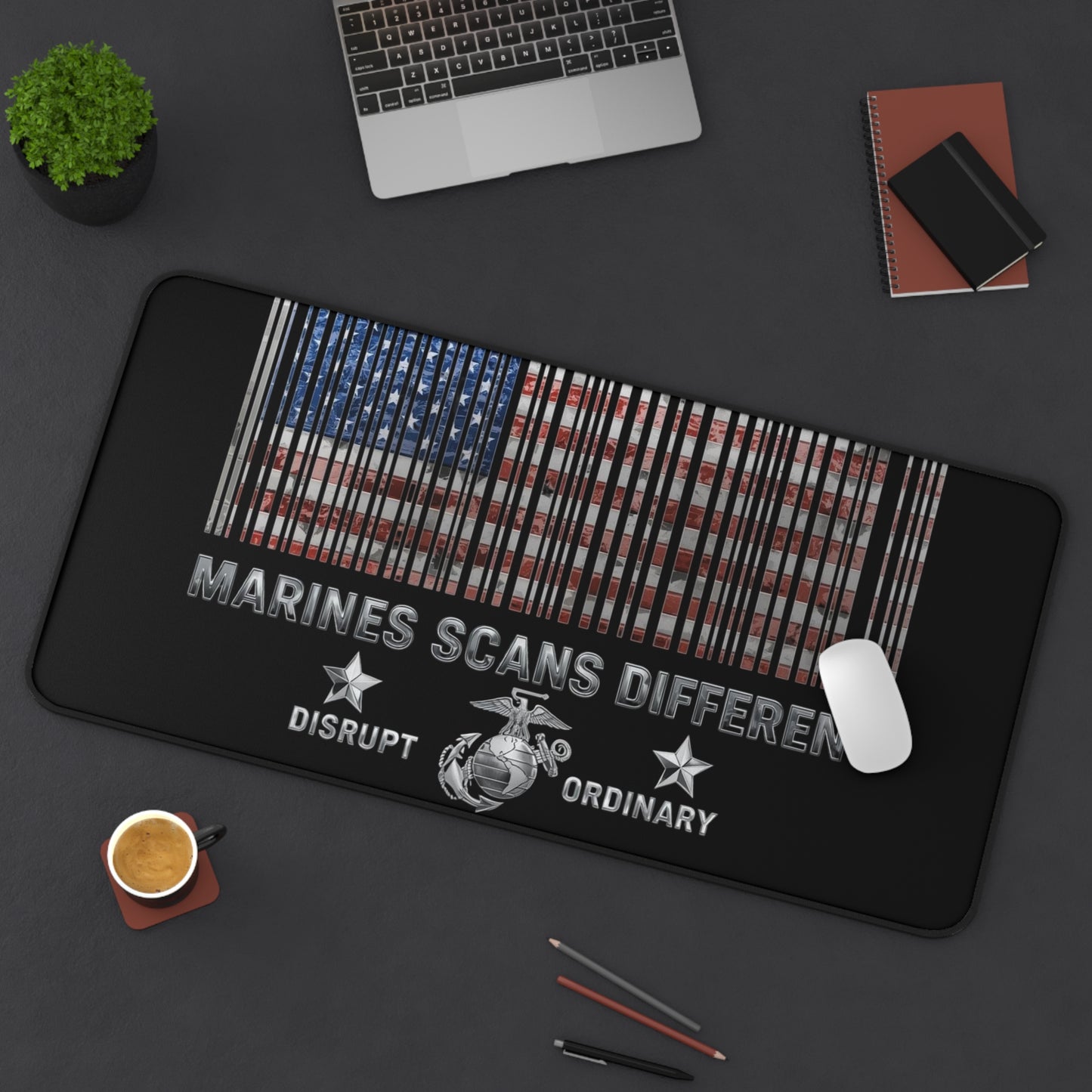 House of Raj Marines Scans Different Desk Mat - Marine Themed, USA Flag, Perfect for Veterans, Gift for Marines, Home Office Decor, Unique Military Decor