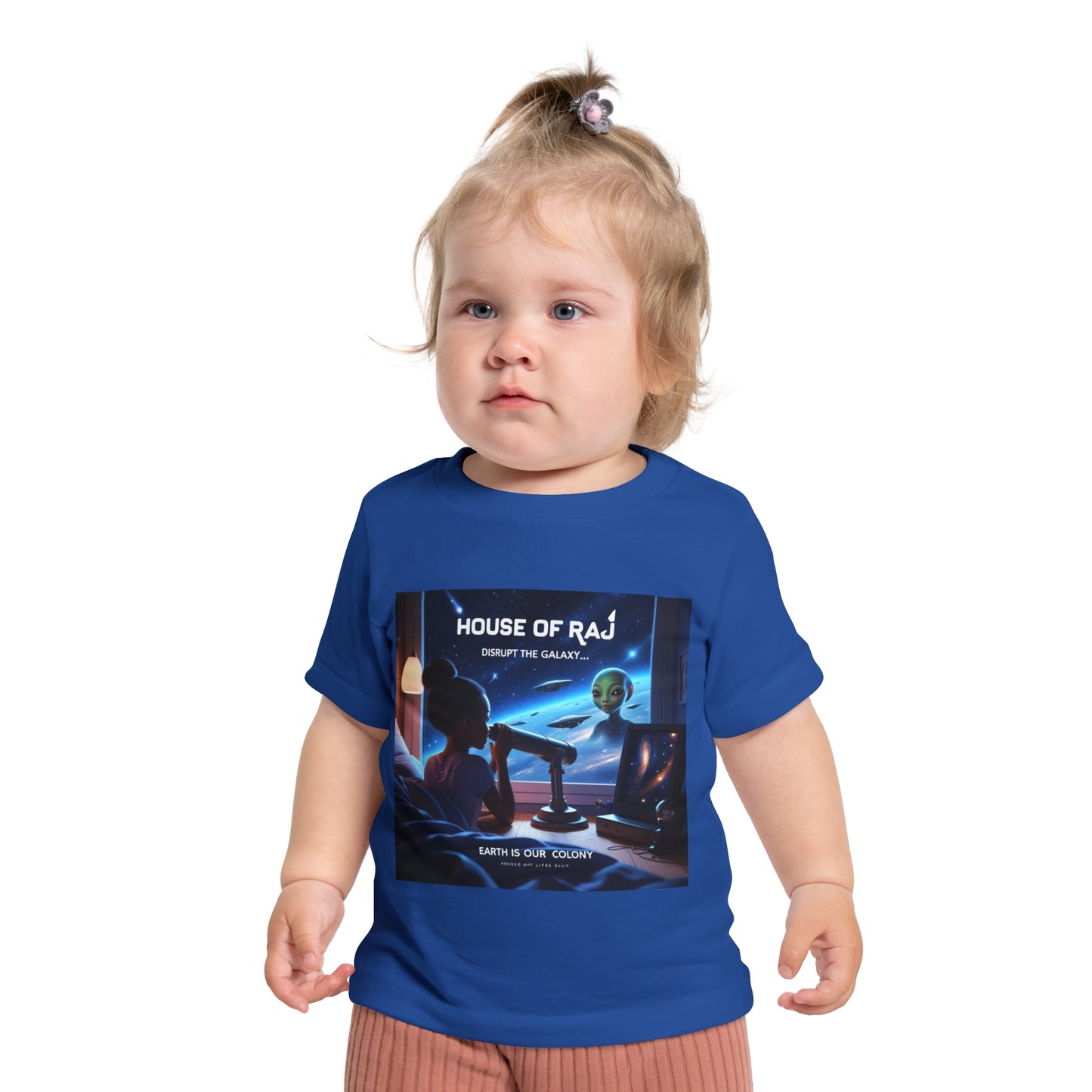 House of Raj “Disrupt the Galaxy: Arri Meets Netuu Cosmic Adventure” Baby Tee, Cute Kids T-Shirt, Space Themed T-Shirt, Gift for Little Astronauts, Unique Baby Gift