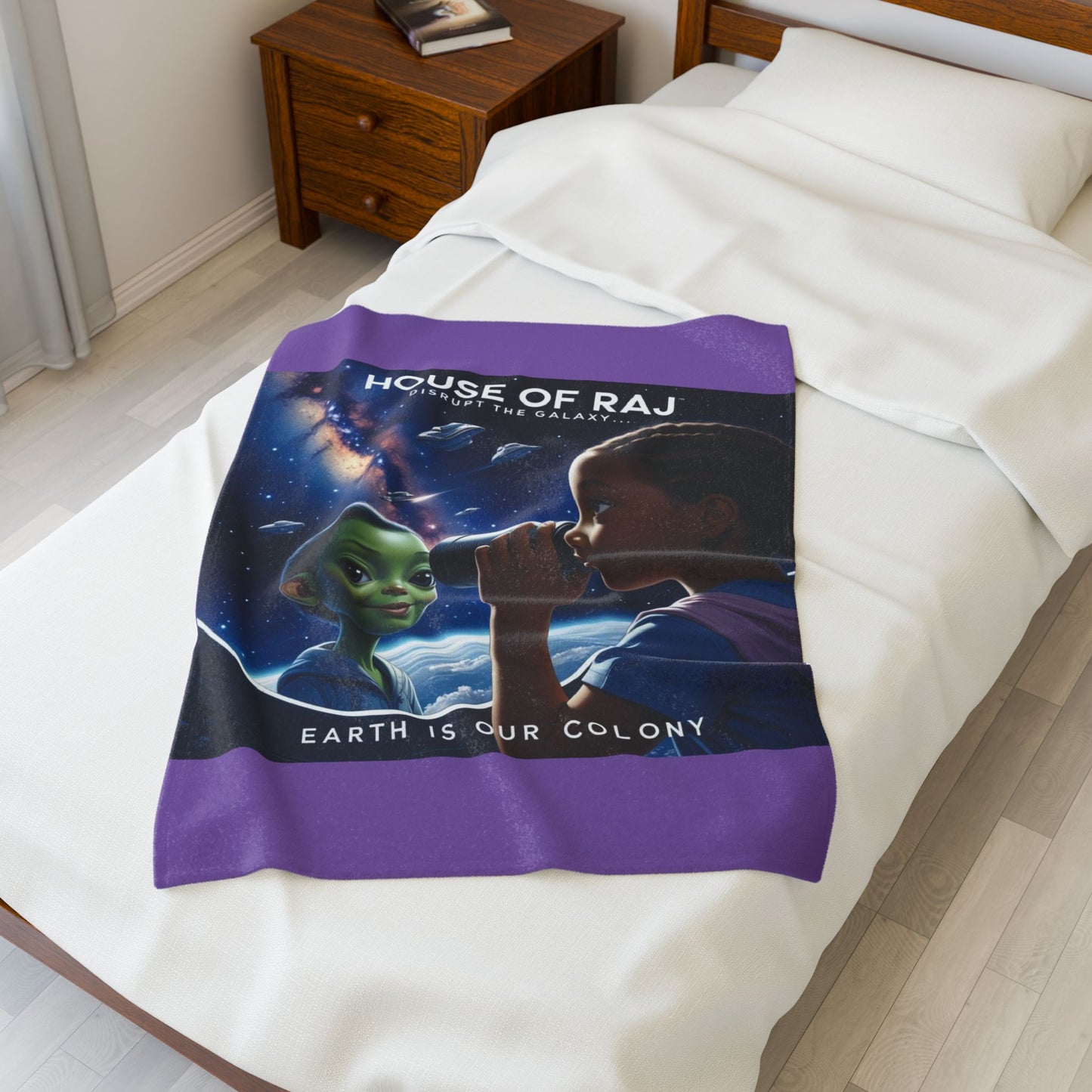 House of Raj “Disrupt the Galaxy: Arri Explores Galactic Adventures” Velveteen Plush Blanket 🌠 - Cozy Space-Themed Throw for Kids, Alien Decor, Soft Blanket Gift, Bedtime Story Companion