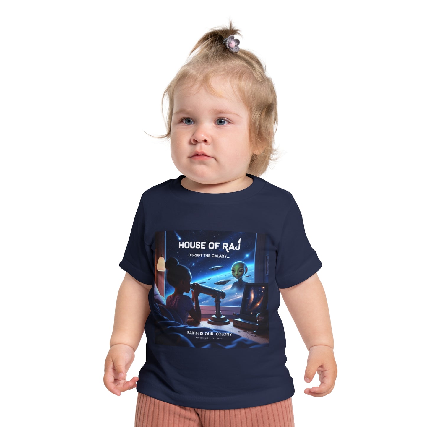 House of Raj “Disrupt the Galaxy: Arri Meets Netuu Cosmic Adventure” Baby Tee, Cute Kids T-Shirt, Space Themed T-Shirt, Gift for Little Astronauts, Unique Baby Gift