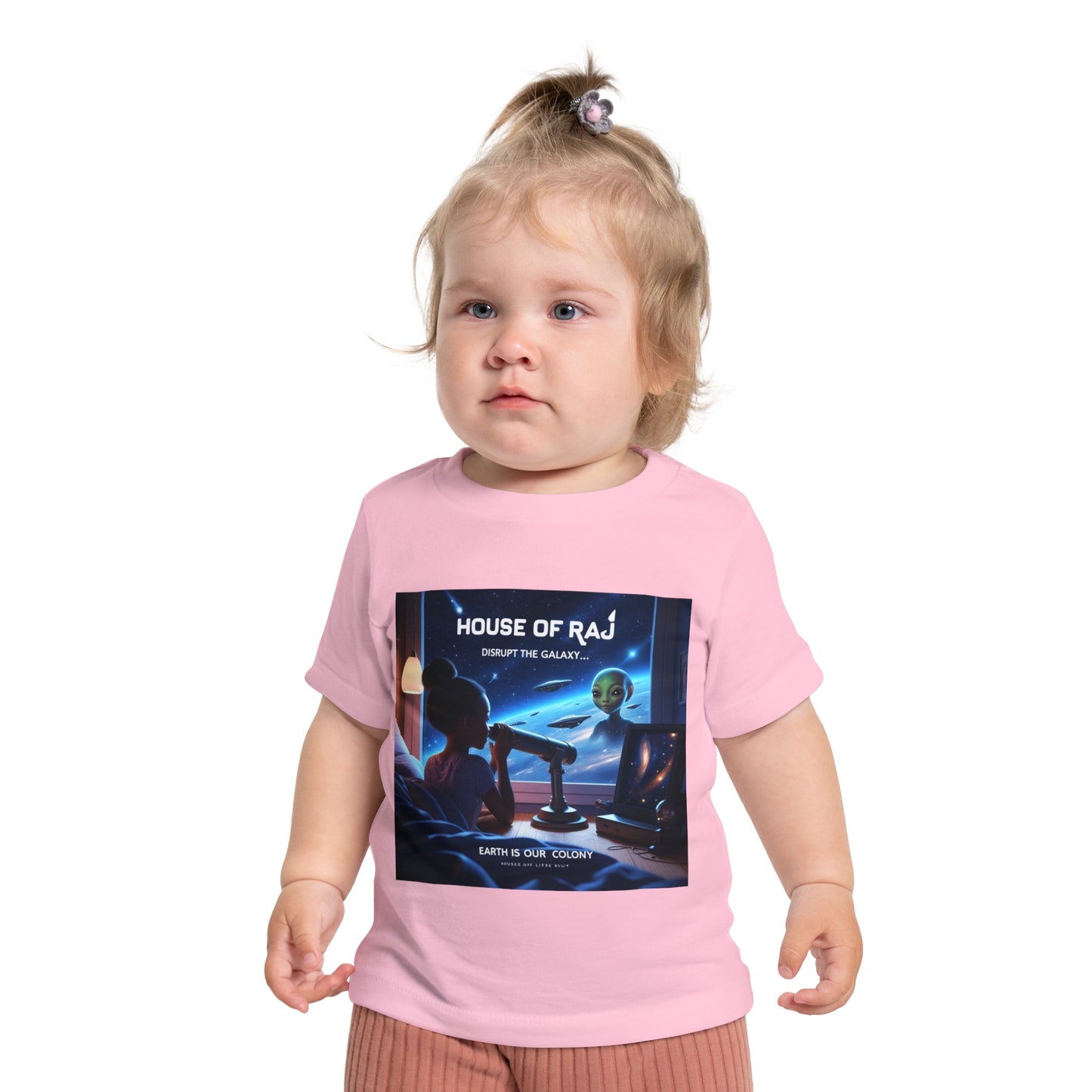 House of Raj “Disrupt the Galaxy: Arri Meets Netuu Cosmic Adventure” Baby Tee, Cute Kids T-Shirt, Space Themed T-Shirt, Gift for Little Astronauts, Unique Baby Gift