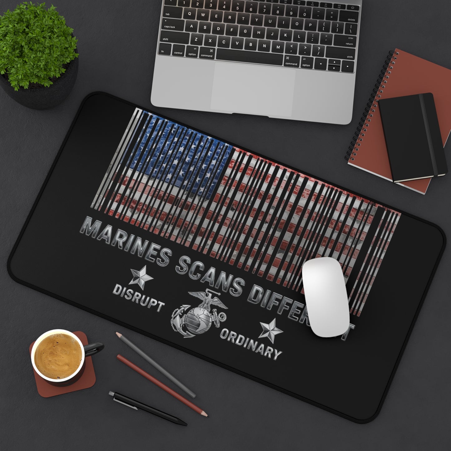 House of Raj Marines Scans Different Desk Mat - Marine Themed, USA Flag, Perfect for Veterans, Gift for Marines, Home Office Decor, Unique Military Decor