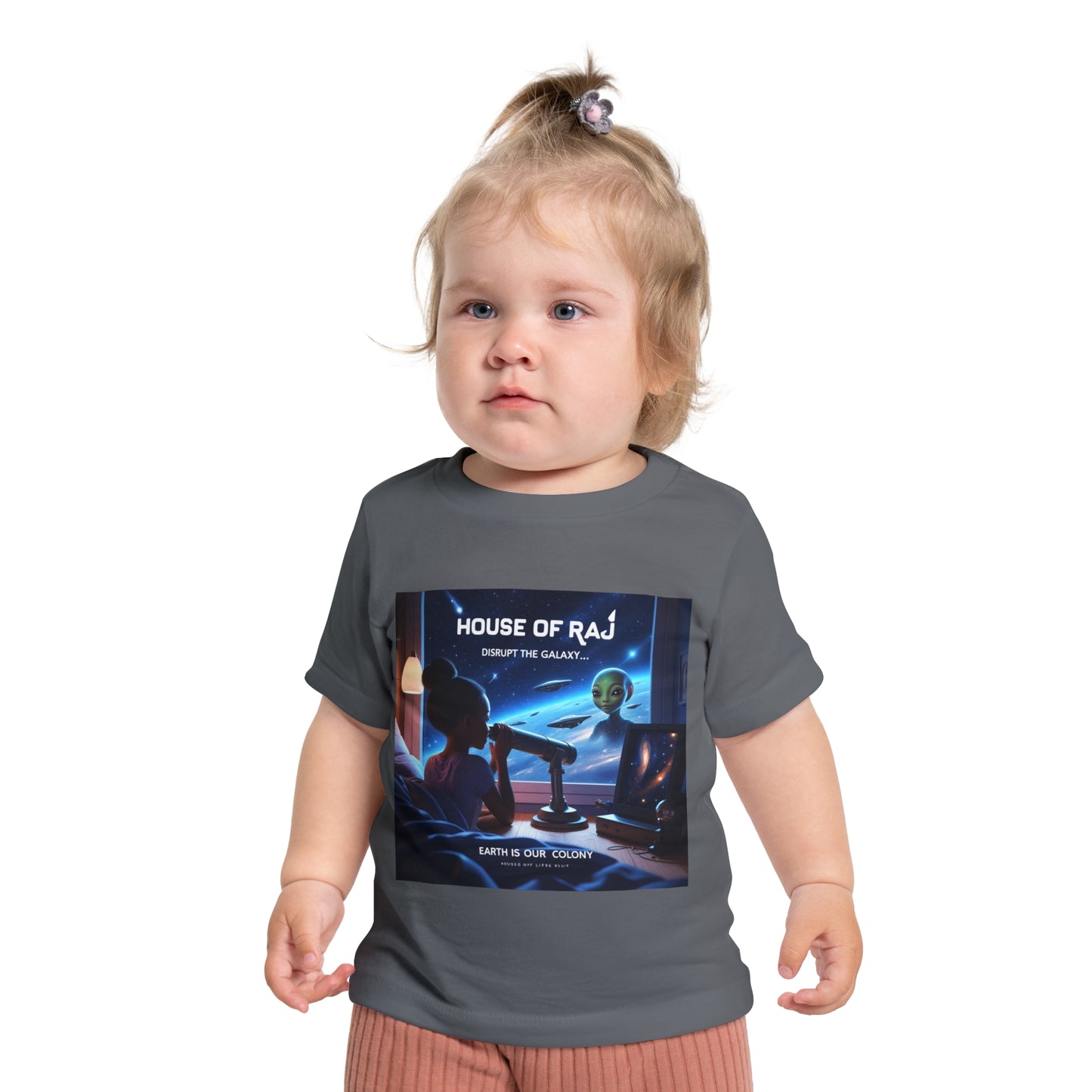 House of Raj “Disrupt the Galaxy: Arri Meets Netuu Cosmic Adventure” Baby Tee, Cute Kids T-Shirt, Space Themed T-Shirt, Gift for Little Astronauts, Unique Baby Gift