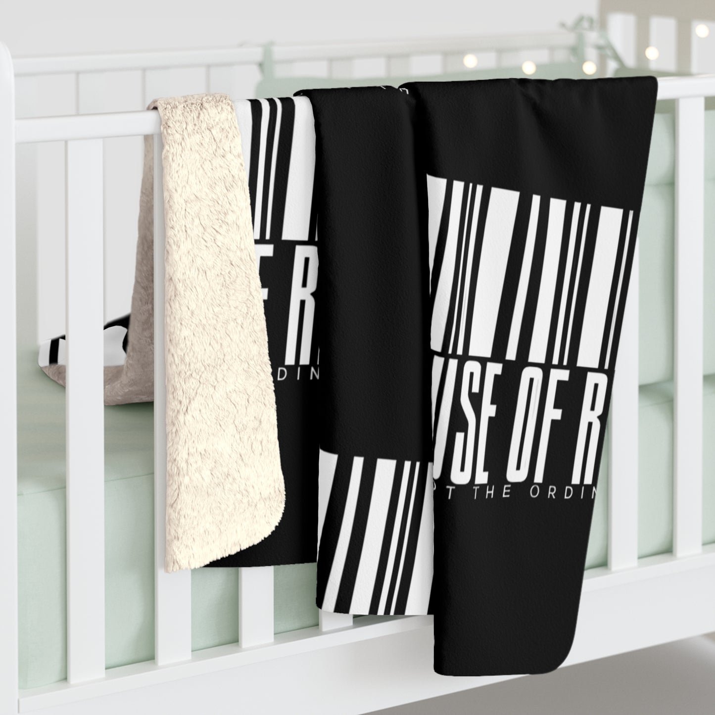 House of Raj “Barcode” Cozy Sherpa Fleece Blanket 🖤 - Perfect for Home Decor, Gift for Her, Warm Throw for Winter Nights, Black and White Design, Modern Style
