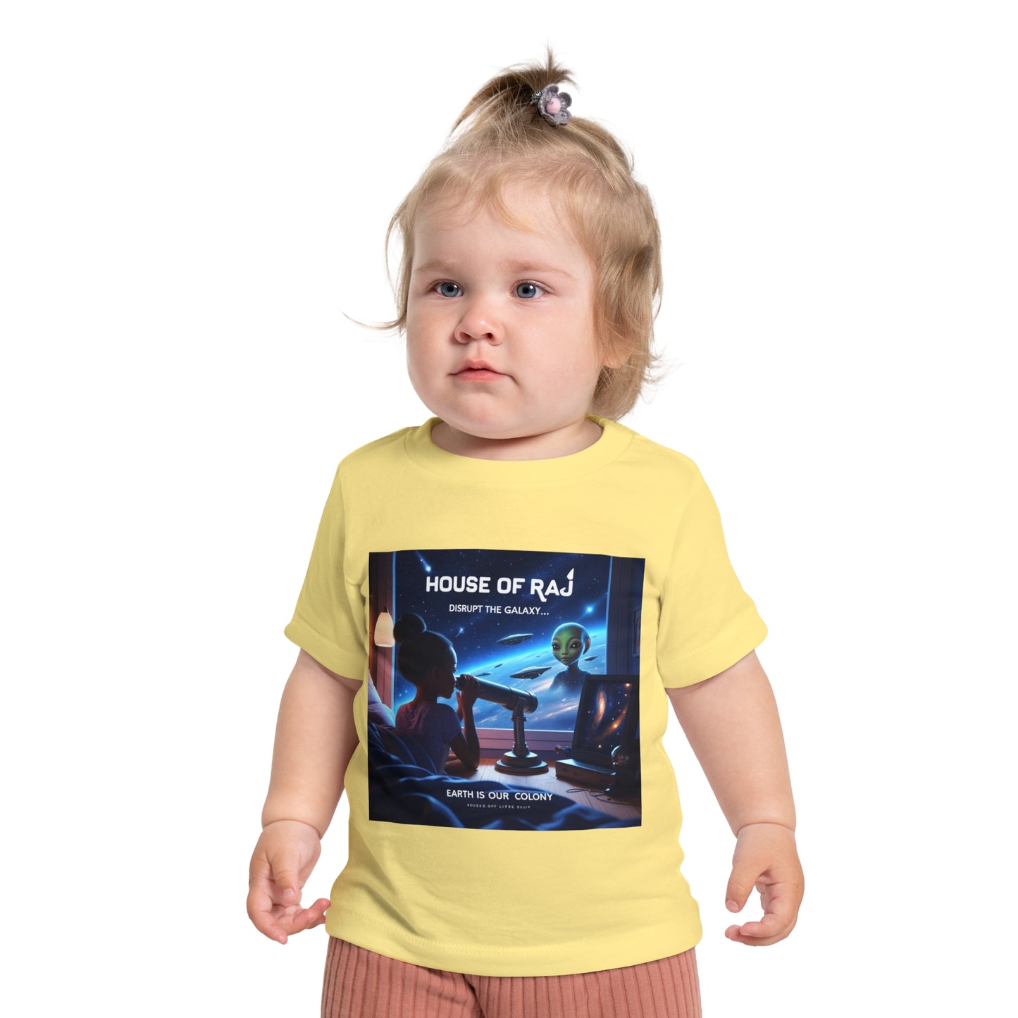 House of Raj “Disrupt the Galaxy: Arri Meets Netuu Cosmic Adventure” Baby Tee, Cute Kids T-Shirt, Space Themed T-Shirt, Gift for Little Astronauts, Unique Baby Gift