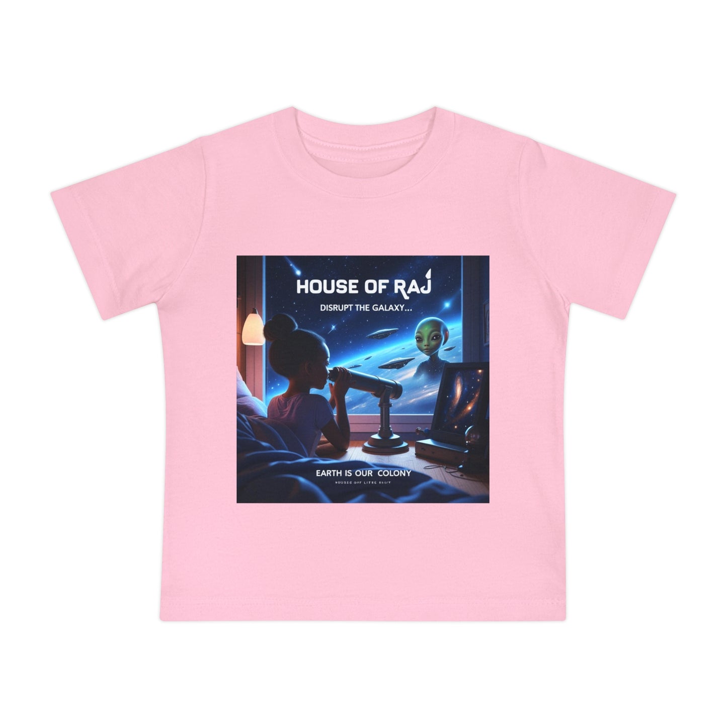 House of Raj “Disrupt the Galaxy: Arri Meets Netuu Cosmic Adventure” Baby Tee, Cute Kids T-Shirt, Space Themed T-Shirt, Gift for Little Astronauts, Unique Baby Gift