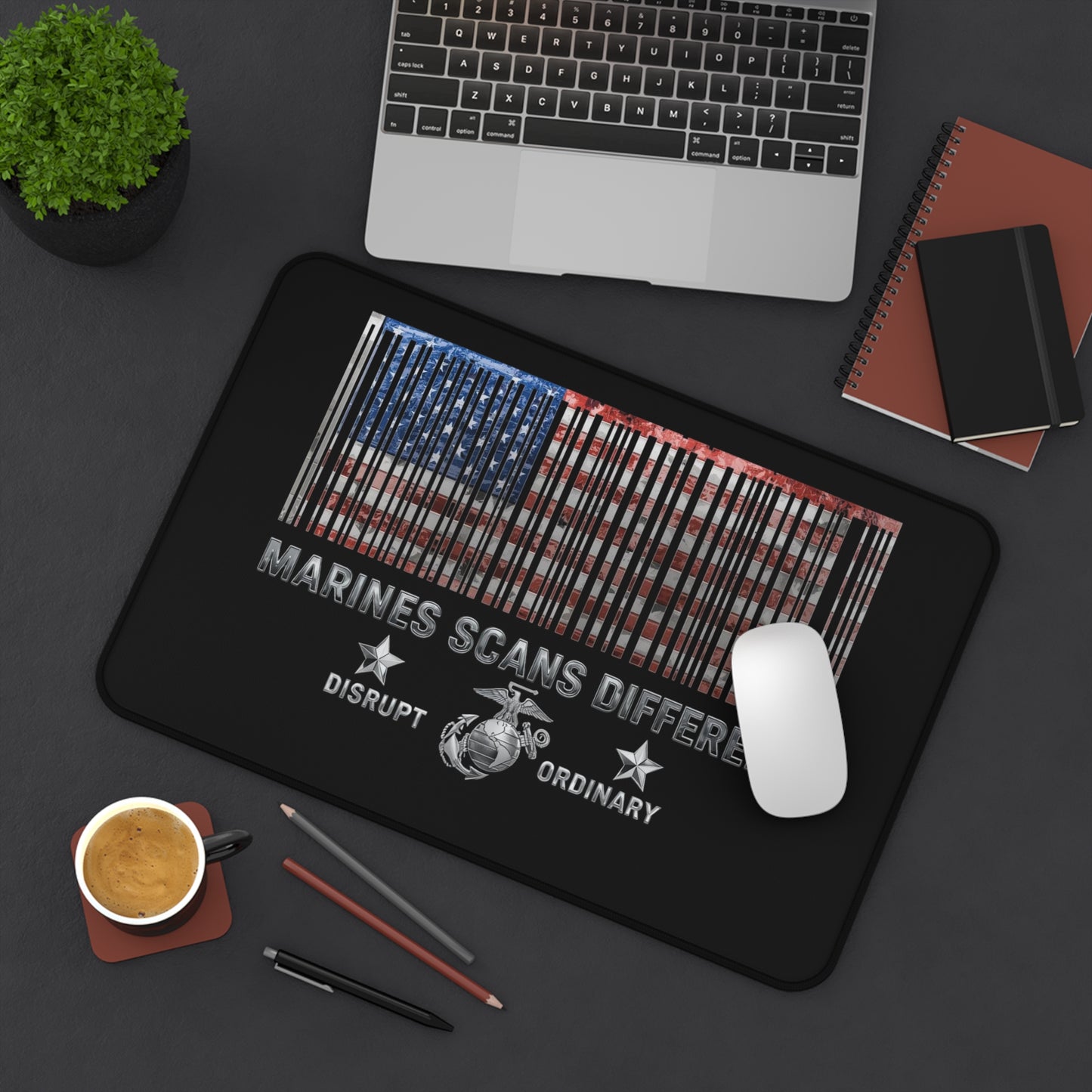 House of Raj Marines Scans Different Desk Mat - Marine Themed, USA Flag, Perfect for Veterans, Gift for Marines, Home Office Decor, Unique Military Decor