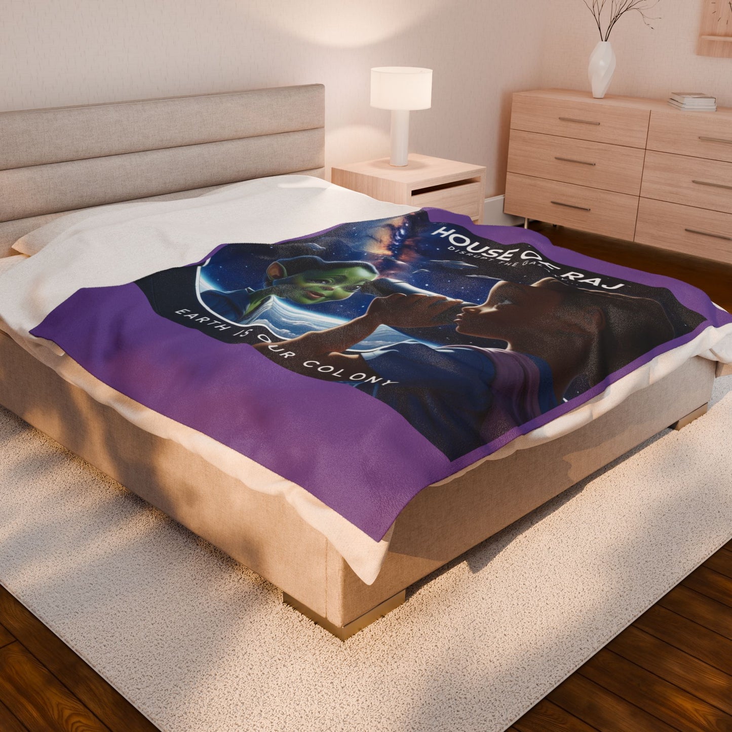 House of Raj “Disrupt the Galaxy: Arri Explores Galactic Adventures” Velveteen Plush Blanket 🌠 - Cozy Space-Themed Throw for Kids, Alien Decor, Soft Blanket Gift, Bedtime Story Companion