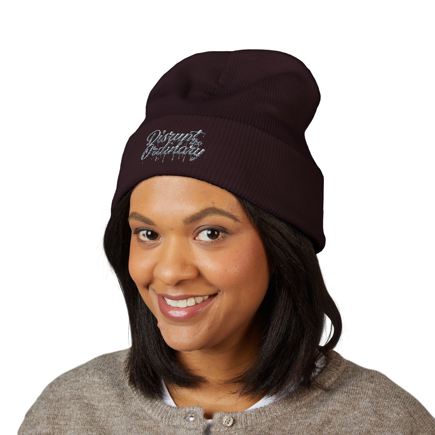 House of Raj “Disrupt the Ordinary” Embroidered Cuffed Beanie, Perfect for Outdoor Activities, Gift for Friends, Fashion Accessory