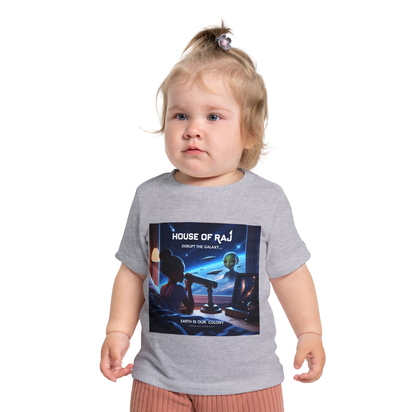 House of Raj “Disrupt the Galaxy: Arri Meets Netuu Cosmic Adventure” Baby Tee, Cute Kids T-Shirt, Space Themed T-Shirt, Gift for Little Astronauts, Unique Baby Gift