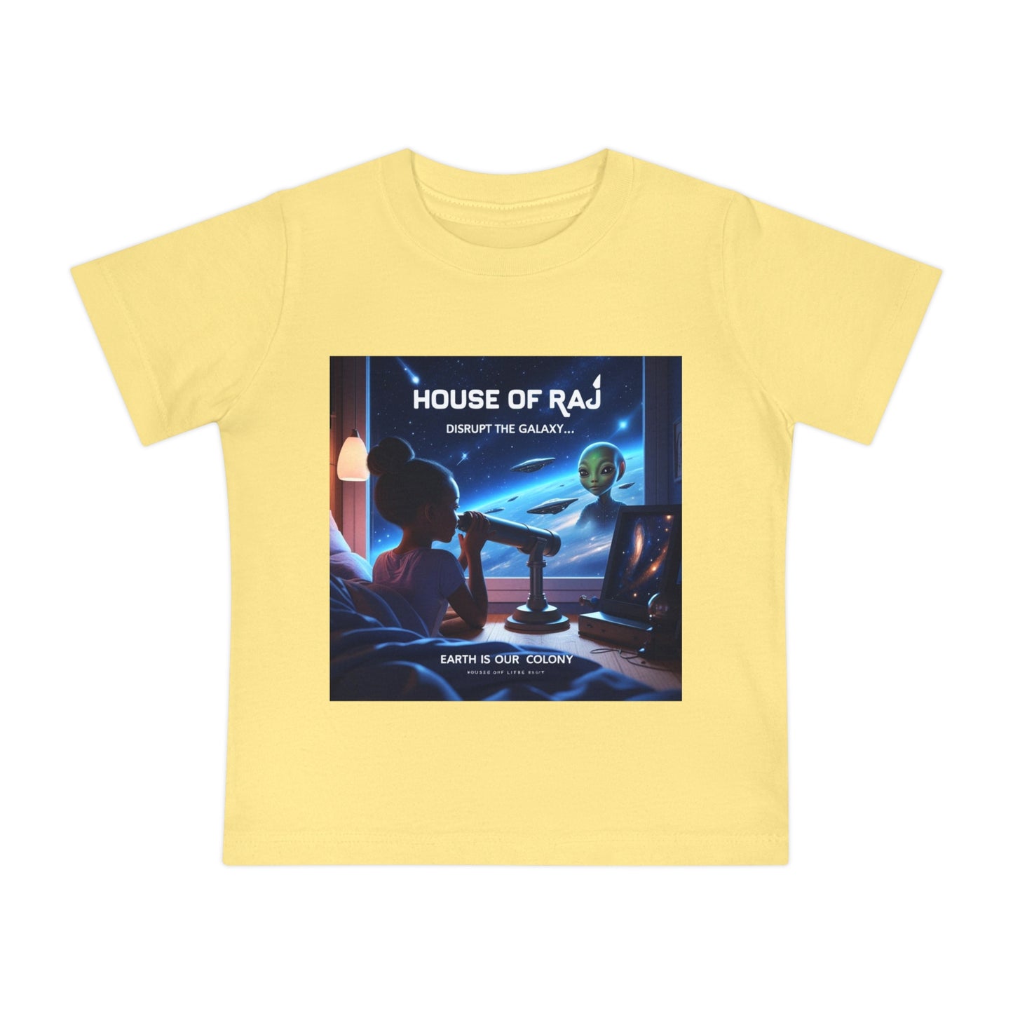 House of Raj “Disrupt the Galaxy: Arri Meets Netuu Cosmic Adventure” Baby Tee, Cute Kids T-Shirt, Space Themed T-Shirt, Gift for Little Astronauts, Unique Baby Gift