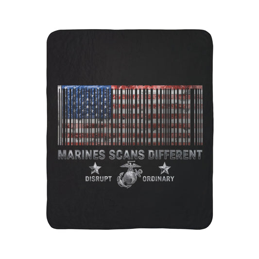 House of Raj “Disrupt the Ordinary” Marines Scan Different Fleece Sherpa Blanket - Cozy Home Decor, Military Tribute, Gift for Veterans, Warmth for Celebrations, American Pride